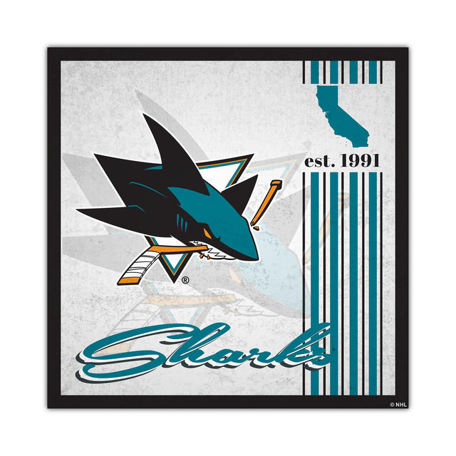 Letrero de madera de 10 x 10 de los San Jose Sharks con diseño de álbum