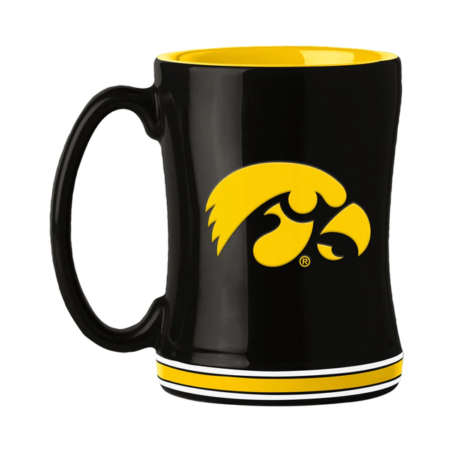 Taza de café de Iowa Hawkeyes de 14 oz con el color del equipo de relevo esculpido