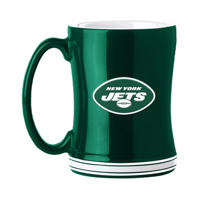 Taza de café de los New York Jets de 14 oz con relieve esculpido en color del equipo