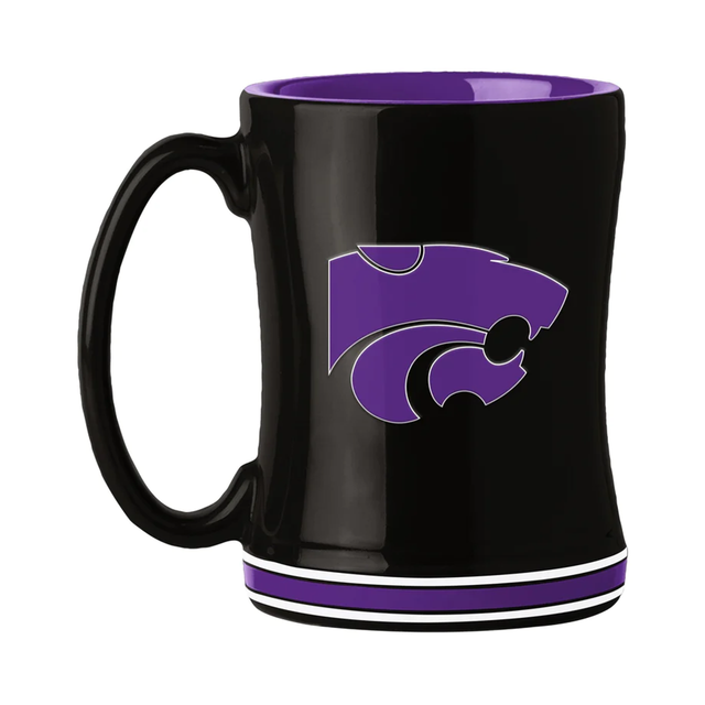 Taza de café de 14 oz de Kansas State Wildcats con el color del equipo de relevo esculpido