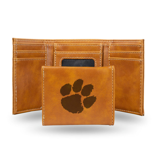 Cartera de tres pliegues de los Clemson Tigers grabada con láser