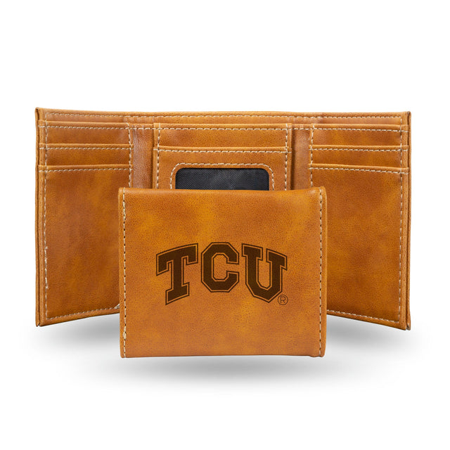 Cartera de tres pliegues con grabado láser de TCU Horned Frogs