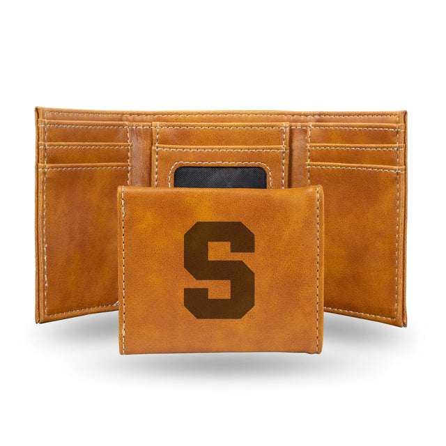 Cartera naranja Syracuse con tres pliegues y grabado láser