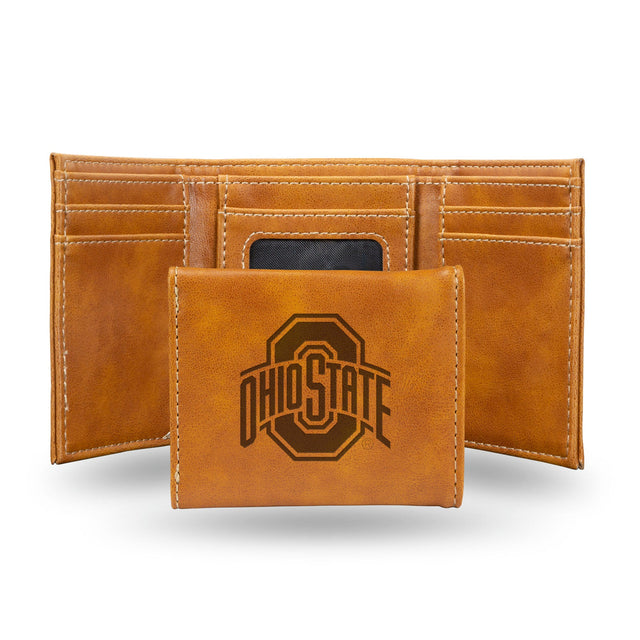 Billetera de tres pliegues con grabado láser de Ohio State Buckeyes