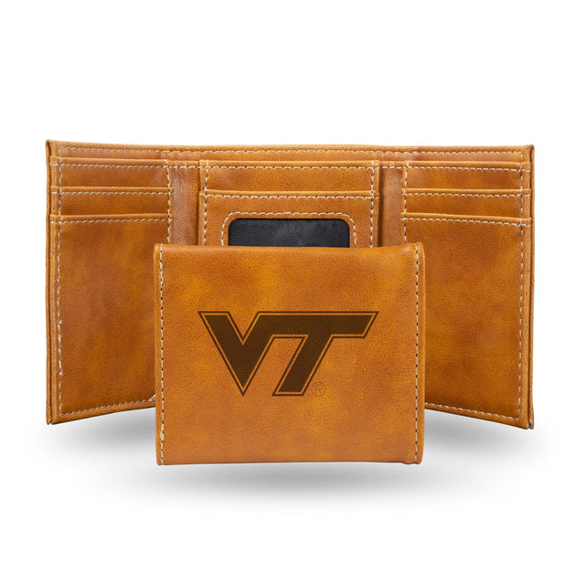 Billetera de tres pliegues con grabado láser de Virginia Tech Hokies