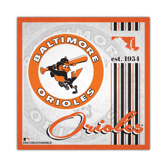 Letrero de madera de 10 x 10 de los Baltimore Orioles con diseño de álbum