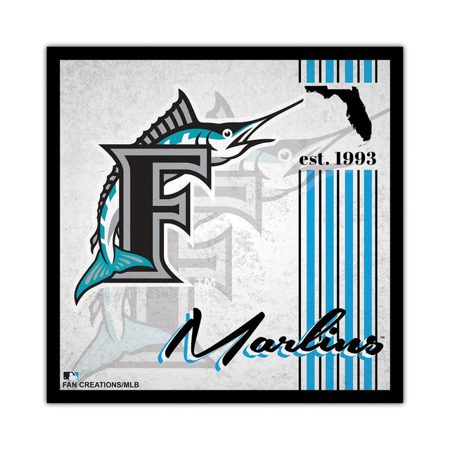 Letrero de madera de los Miami Marlins de 10 x 10 pulgadas con diseño de álbum