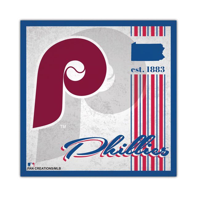 Letrero de madera de los Philadelphia Phillies de 10 x 10 pulgadas con diseño de álbum