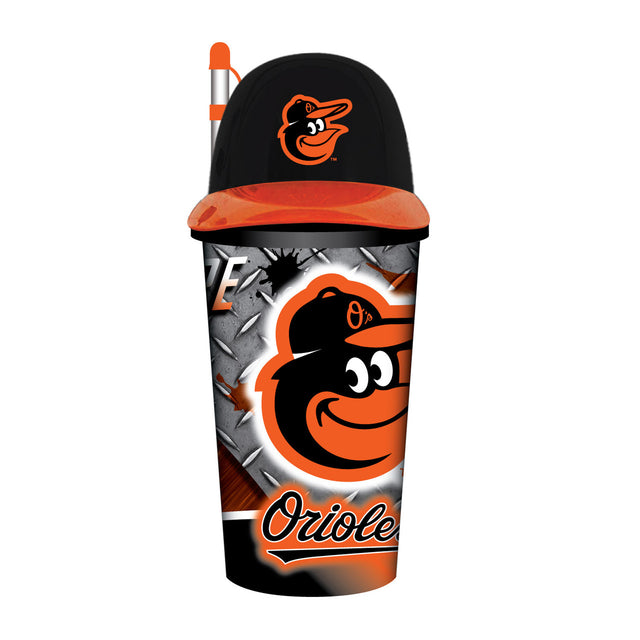 Vaso de plástico con forma de casco de los Baltimore Orioles de 32 oz con pajita