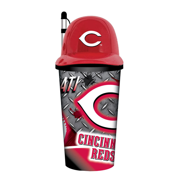 Vaso de plástico con pajita de 32 oz con forma de casco de los Cincinnati Reds