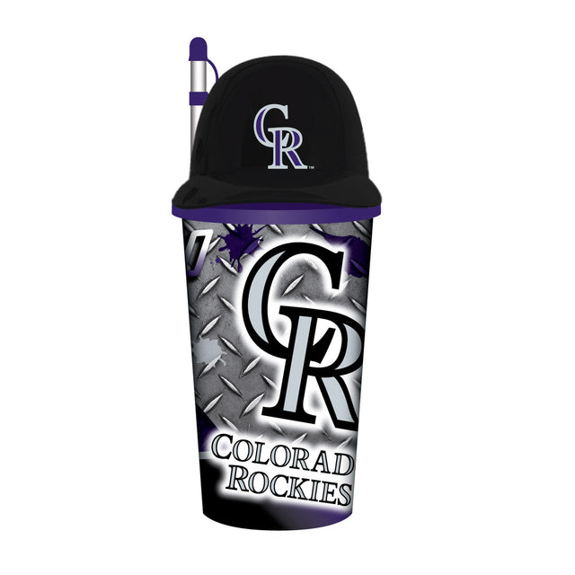 Vaso de plástico con pajita de los Colorado Rockies de 32 oz con forma de casco