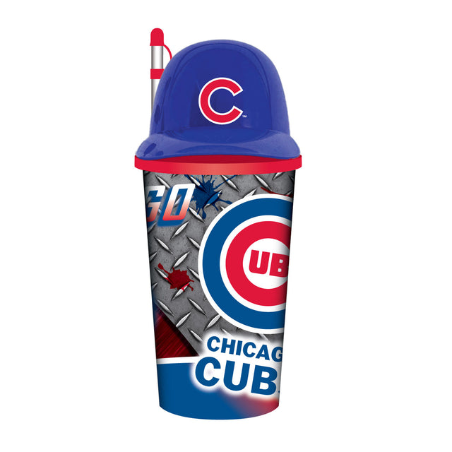 Vaso de plástico con pajita de 32 oz con forma de casco de los Chicago Cubs