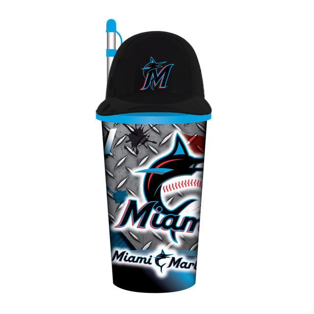 Vaso de plástico con pajita de 32 oz con forma de casco de los Miami Marlins