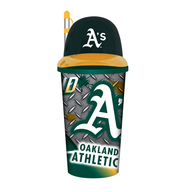 Vaso de plástico con pajita de 32 oz con forma de casco de los Oakland Athletics