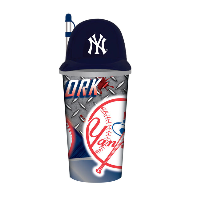 Vaso de plástico con pajita de 32 oz con forma de casco de los New York Yankees