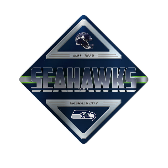 Letrero de metal con forma de diamante de los Seattle Seahawks