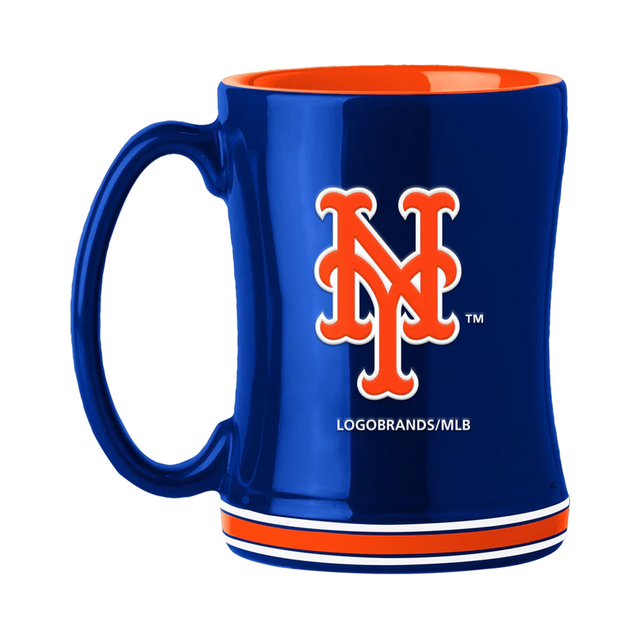 Taza de café de los New York Mets de 14 oz con el color del equipo de relevo esculpido