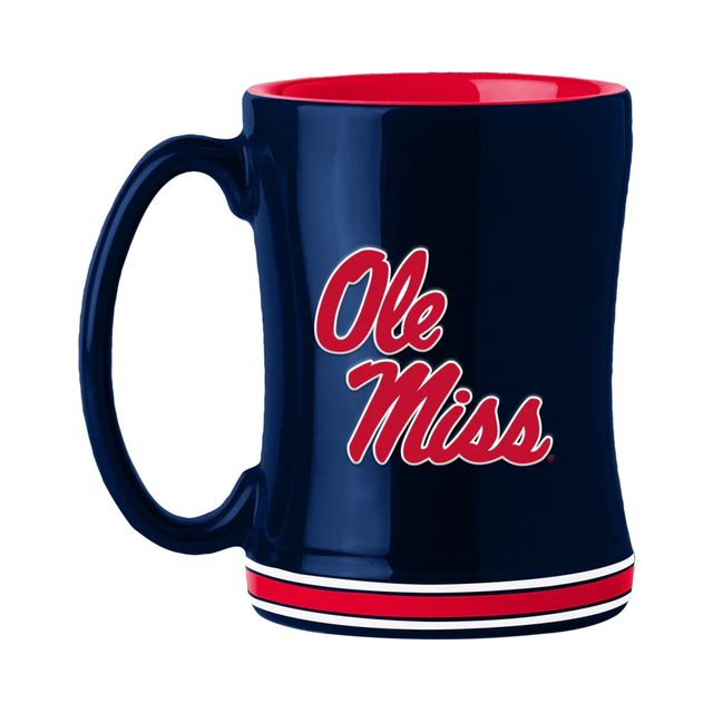 Taza de café Mississippi Rebels de 14 oz con el color del equipo de socorro esculpido