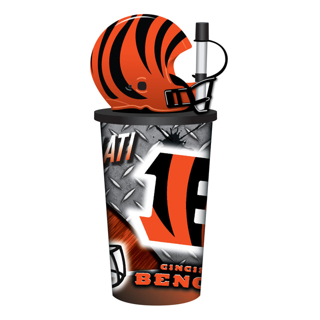 Vaso de plástico con pajita de 32 oz con forma de casco de los Cincinnati Bengals