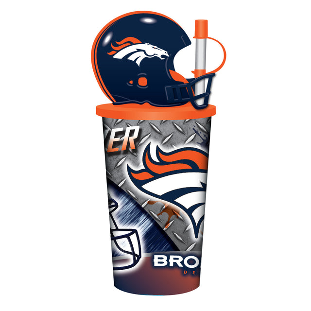 Vaso de plástico con pajita de 32 oz con forma de casco de los Denver Broncos