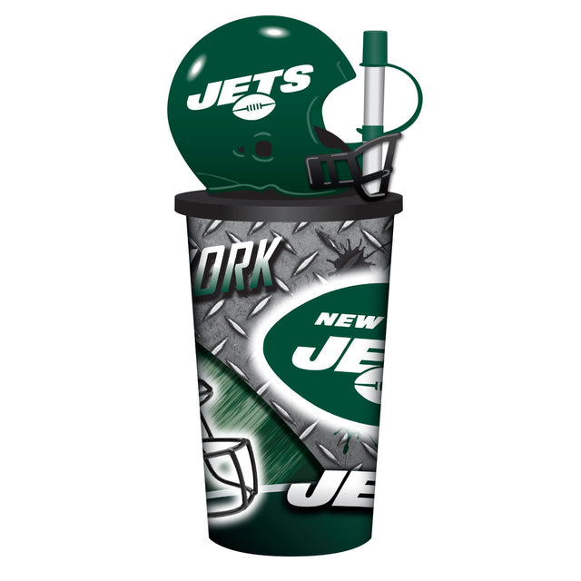 Vaso de plástico con pajita de 32 oz con forma de casco de los New York Jets