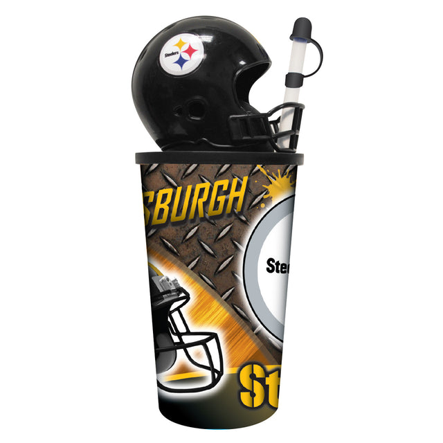 Vaso de plástico con pajita de 32 oz con forma de casco de los Pittsburgh Steelers