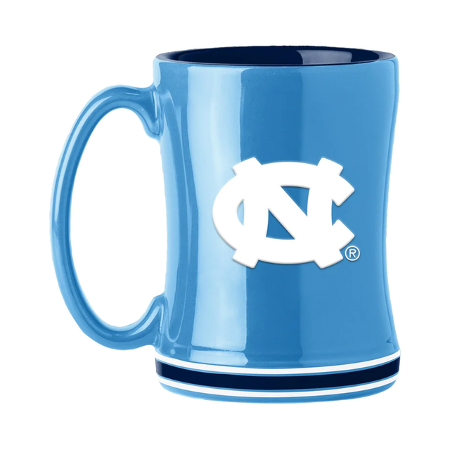 Taza de café Tar Heels de Carolina del Norte de 14 oz con diseño de equipo de alivio esculpido