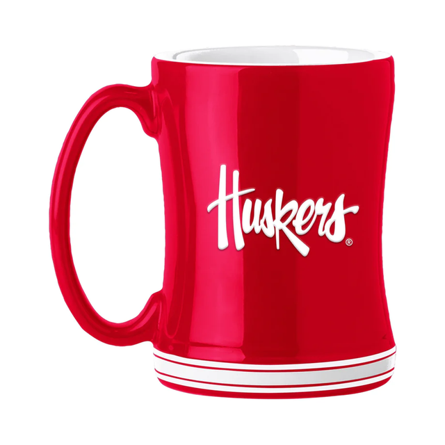 Taza de café de 14 oz con el equipo de relieve esculpido de Nebraska Cornhuskers