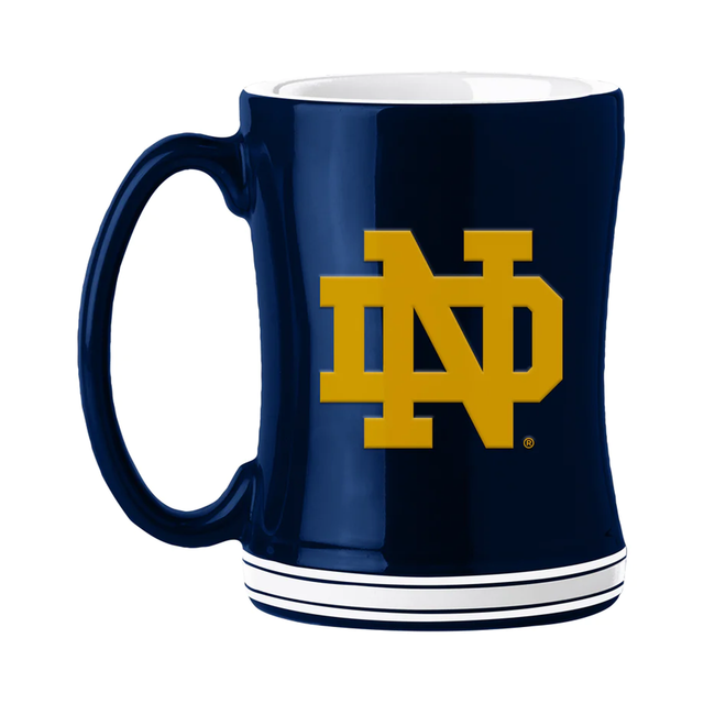 Taza de café Notre Dame Fighting Irish de 14 oz con diseño esculpido del equipo de relevo