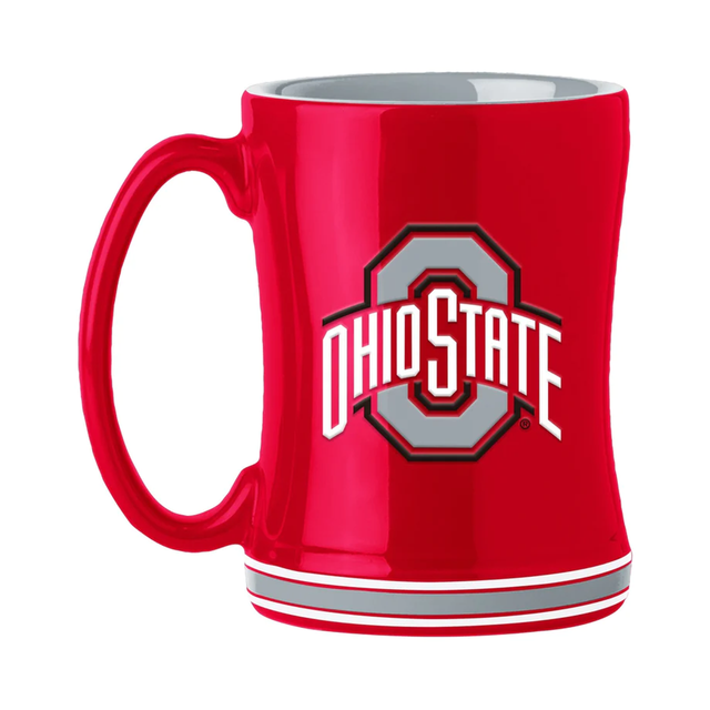 Taza de café Ohio State Buckeyes de 14 oz con el color del equipo de relevo esculpido