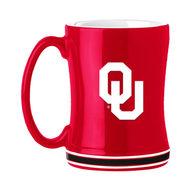 Taza de café de 14 oz de los Oklahoma Sooners con el color del equipo de relevo esculpido