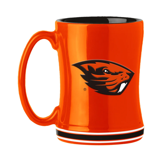 Taza de café de 14 oz de Oregon State Beavers con el color del equipo de relevo esculpido