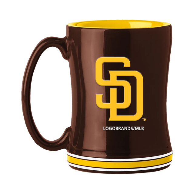 Taza de café de los Padres de San Diego de 14 oz con el color del equipo de relevo esculpido