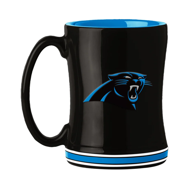 Taza de café de los Carolina Panthers de 14 oz con relieve esculpido en color del equipo