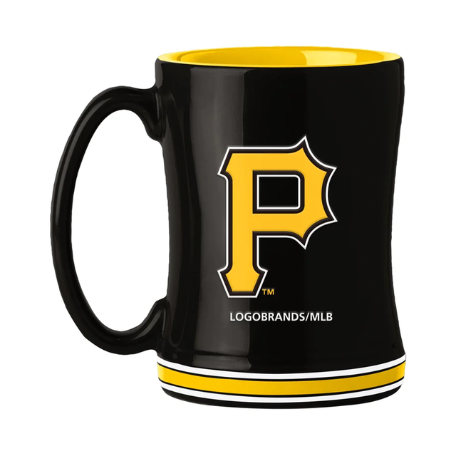 Taza de café de los Piratas de Pittsburgh de 14 oz con el color del equipo de relevo esculpido