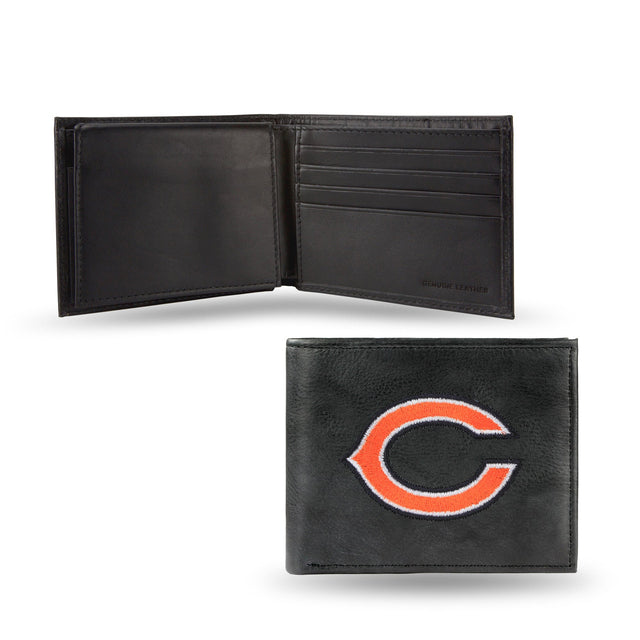 Chicago Bears Wallet Billfold Leather Embroidered Black