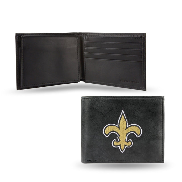 Billetera de cuero con bordados negros de los New Orleans Saints