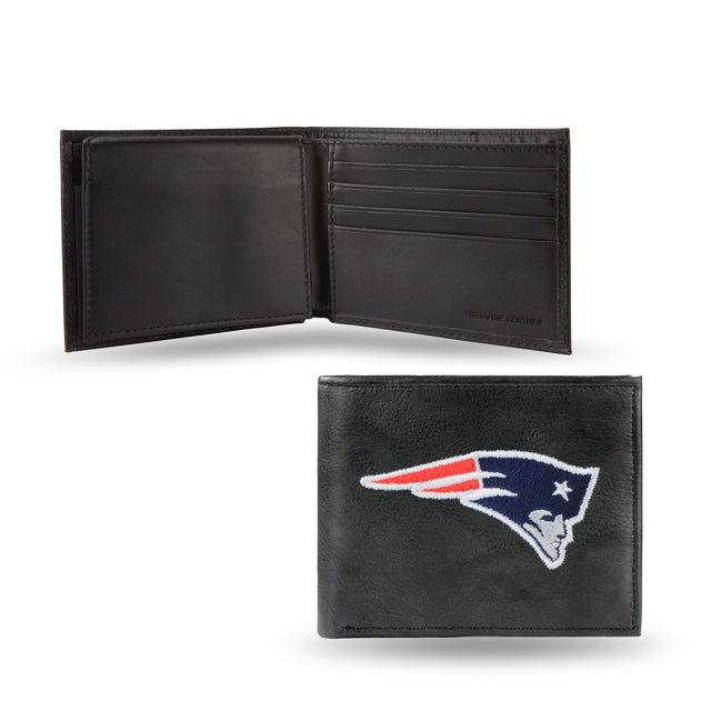 Billetera de cuero con bordados de los New England Patriots en color negro