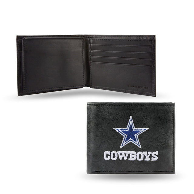 Billetera de cuero con bordados de los Dallas Cowboys en color negro