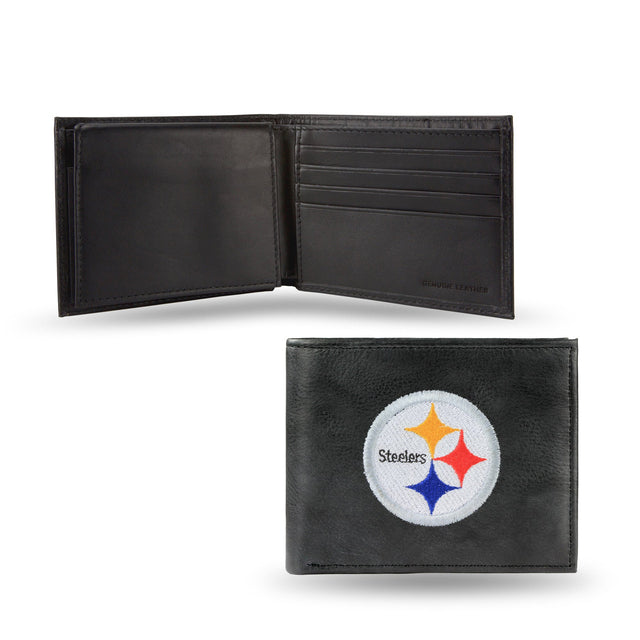 Billetera de cuero con bordados negros de los Pittsburgh Steelers