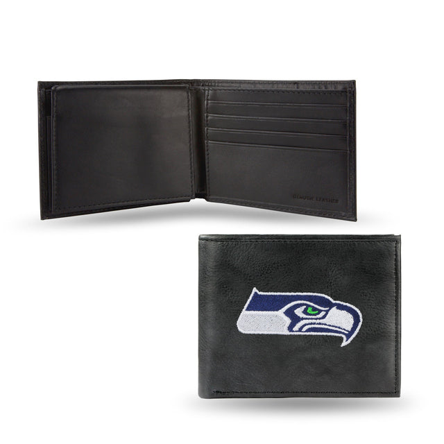 Billetera de piel con bordado de los Seattle Seahawks en color negro