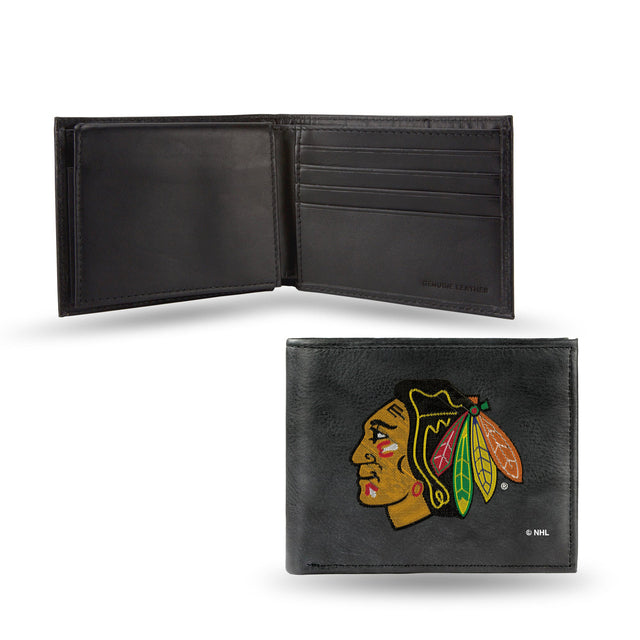 Billetera de piel con bordados negros de los Chicago Blackhawks