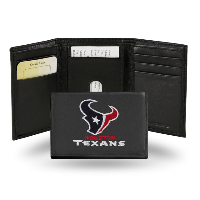 Cartera de cuero con tres pliegues de los Houston Texans bordada