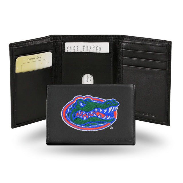 Billetera de tres pliegues de piel bordada de los Florida Gators