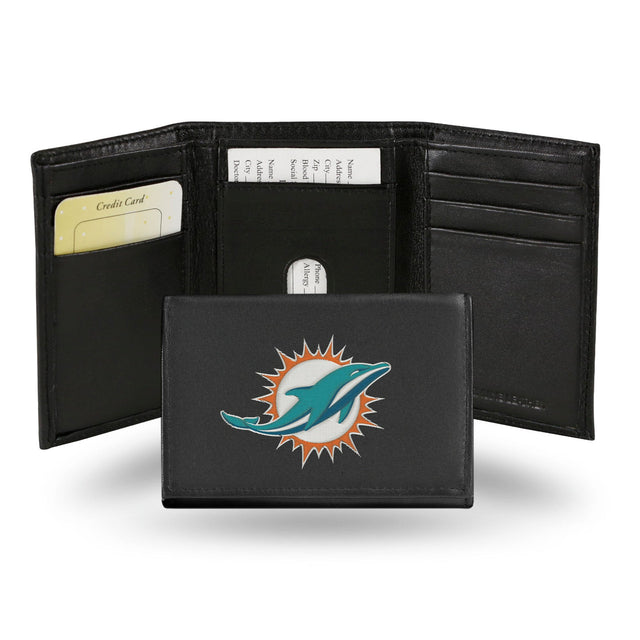 Billetera de los Miami Dolphins con tres pliegues de cuero y diseño alternativo bordado