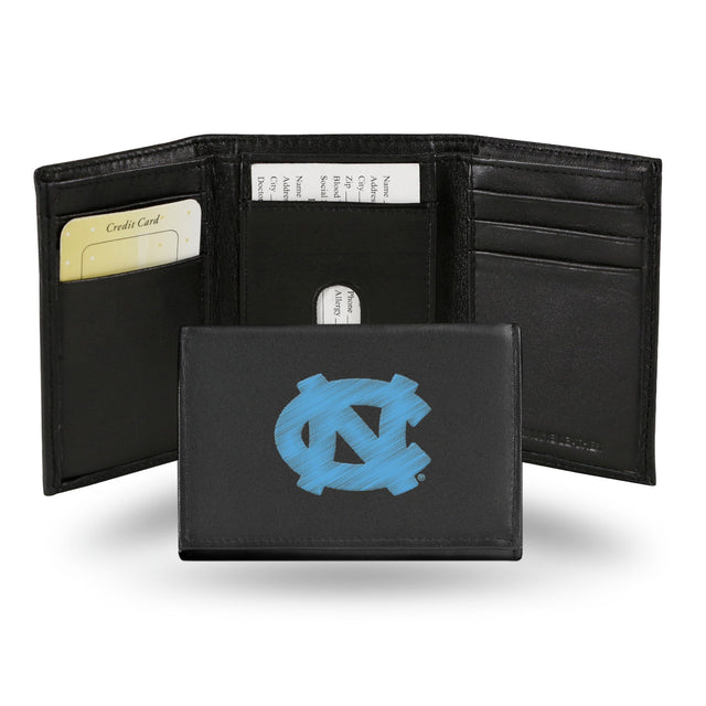 Cartera de cuero con tres pliegues de los North Carolina Tar Heels bordada