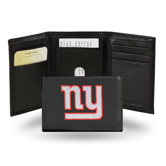 Cartera de los New York Giants con tres pliegues de cuero bordado