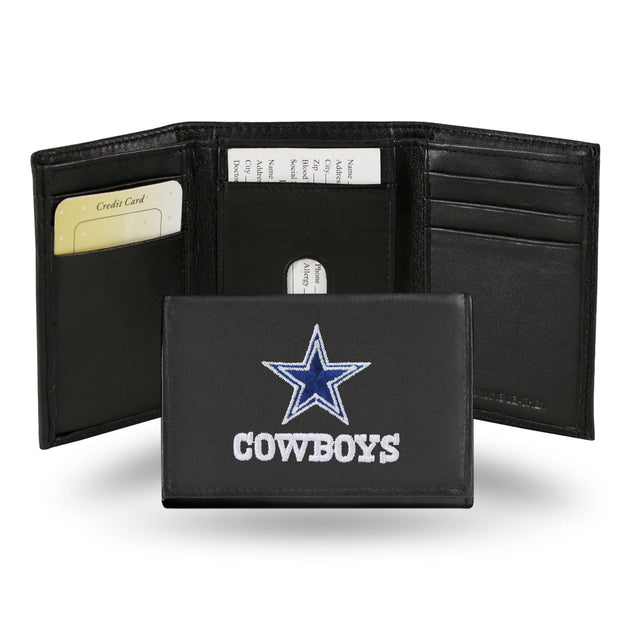 Cartera de cuero bordada de tres pliegues de los Dallas Cowboys