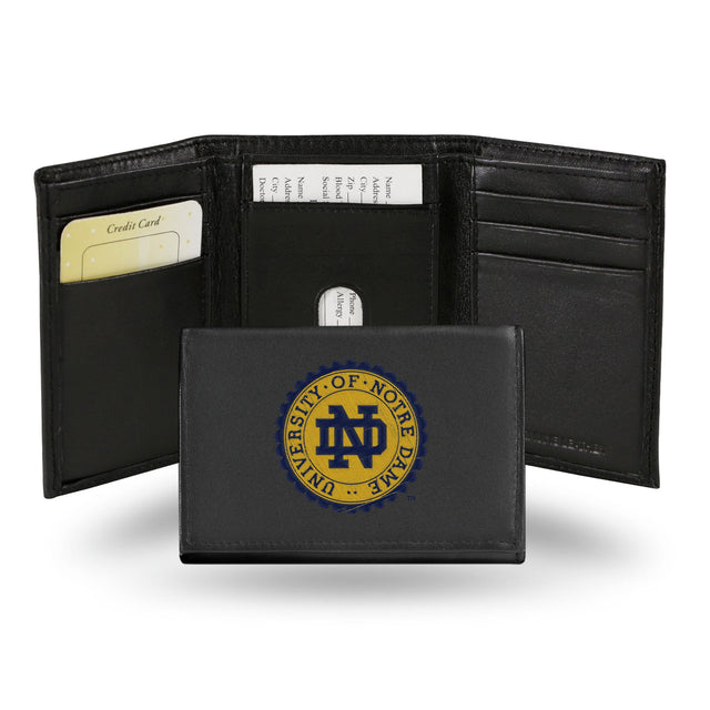 Cartera de cuero con tres pliegues y bordado de Notre Dame Fighting Irish