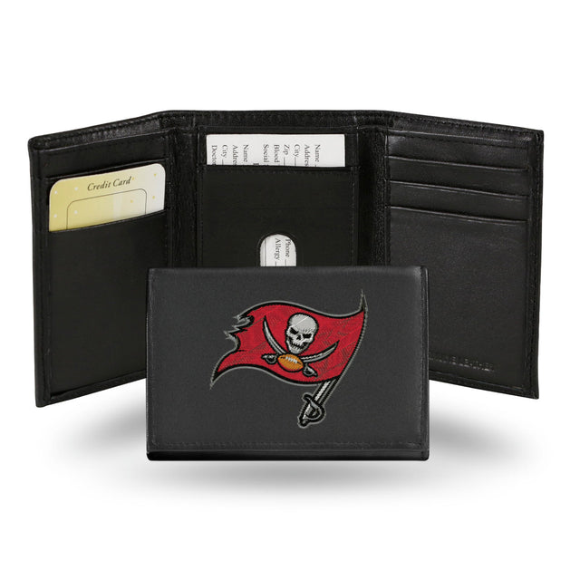 Cartera de cuero con tres pliegues de los Tampa Bay Buccaneers bordada